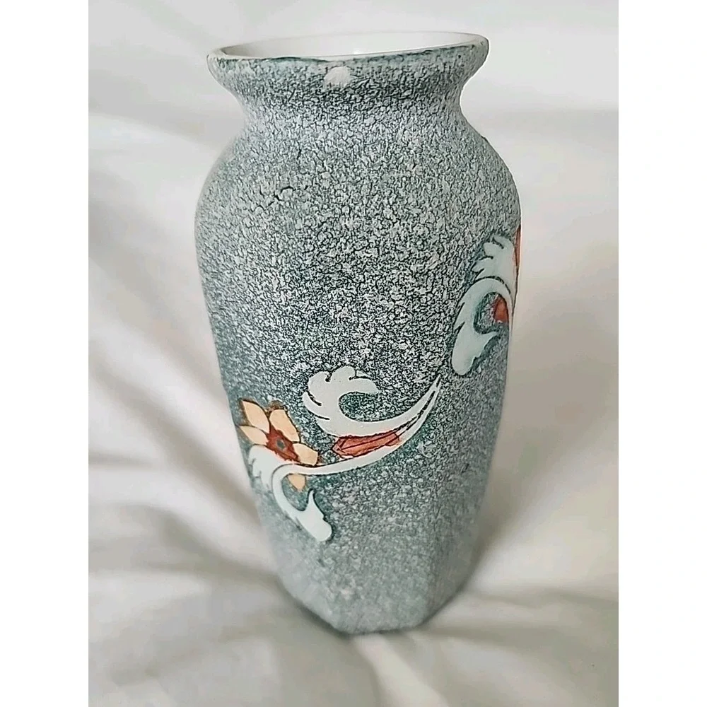 Vintage 1960s Vase Hand-Painted Celadon Green & Floral‎ 4.75